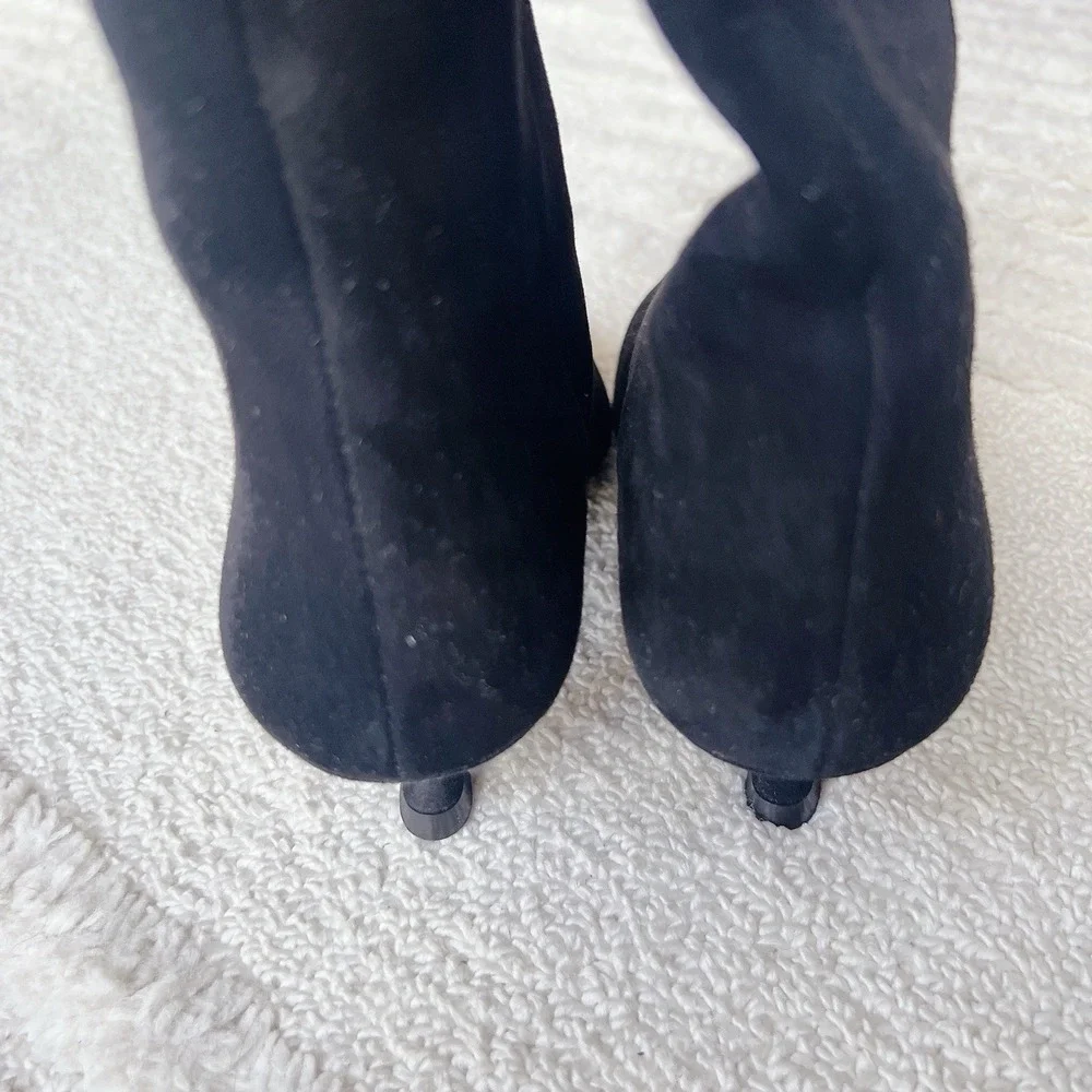 Stuart Weitzman Vinnie 50 Pointed Toe Knee High Boots Black Suede Pull On US 6